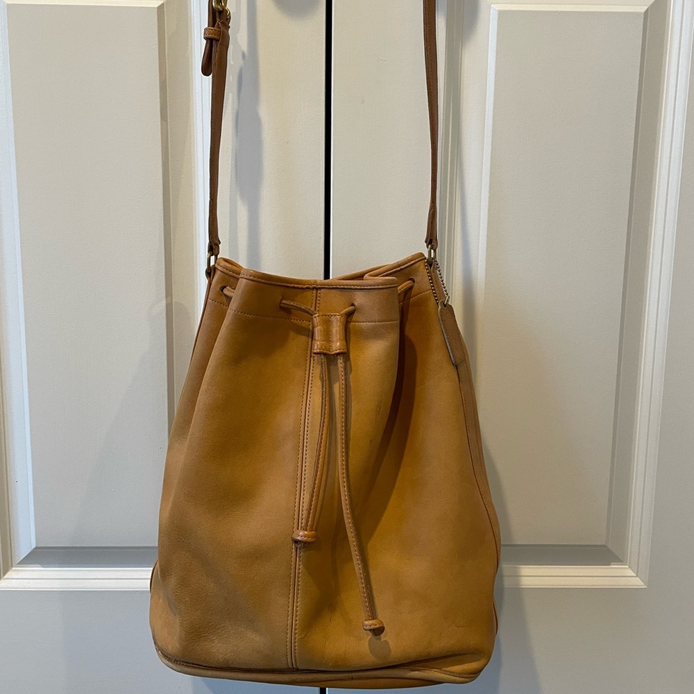 Coach Soft Tan Bucket- Style Drawstring Shoulder Bag